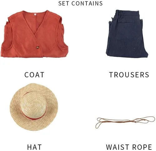 Vista 6 de 2023 Movie Costumes Halloween Luffy Cosplay Costume Monkey D Luffy Classic Costume with Straw Hat