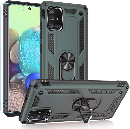 Vista 8 de Funda para Samsung A71 5G, Galaxy A71 5G, funda PUSHIMEI de grado militar resistente con protector de pantalla HD, anillo magnético con soporte