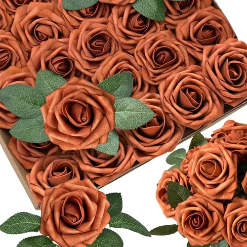 Vista 7 de 25 piezas Flores Artificiales de Espuma Rosas Falsas con Tallos 8 Hojas Rosas Sintéticas de Aspecto Real para Ramos de Boda Centros de Mesa de Negro