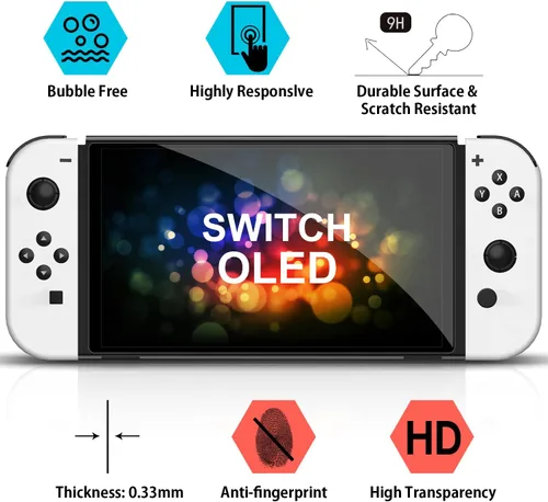 Vista 2 de daydayup - Protector de pantalla de vidrio templado compatible con Nintendo Switch OLED modelo 2021, con marco de alineación, protector de pantalla