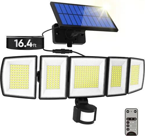 Vista 10 de MDCMDCM Luces solares al aire libre con sensor de movimiento - 3000LM con cable de 16.4 pies 3 niveles de brillo 3 modos, luces solares de seguridad