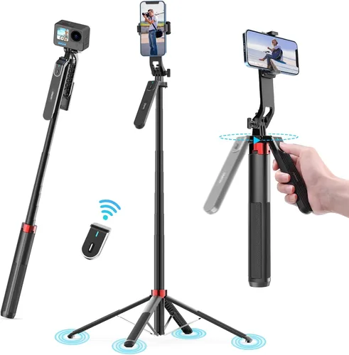 Vista 11 de ULANZI MT-44 - Trípode extensible para teléfono de 59", bastón para selfie de 360° con clip para teléfono 2 en 1, trípode de cámara con cabeza