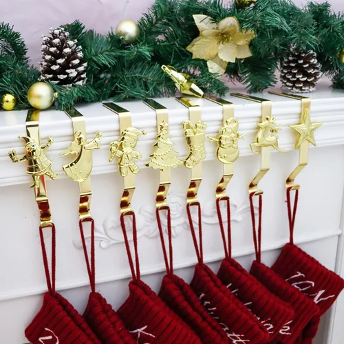 Vista 16 de Juego de 4 soportes de calcetines de Navidad para manto, ganchos reutilizables para calcetines de Navidad, colgador de Navidad sin daños