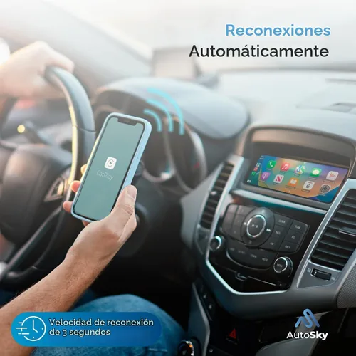 Vista 3 de Adaptador inalámbrico CarPlay - 5Ghz más rápido - AutoSky - Plug and Play - Cables USB-C y USB-A - Requiere CarPlay con cable