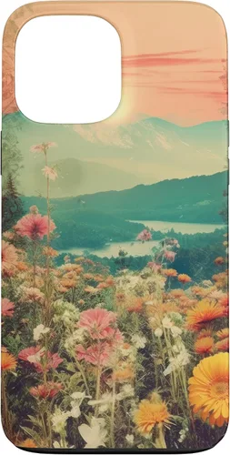Vista 23 de iPhone 16 Boho Mountain Moon Phases Floral Aesthetic Chic Retro Sunset Case