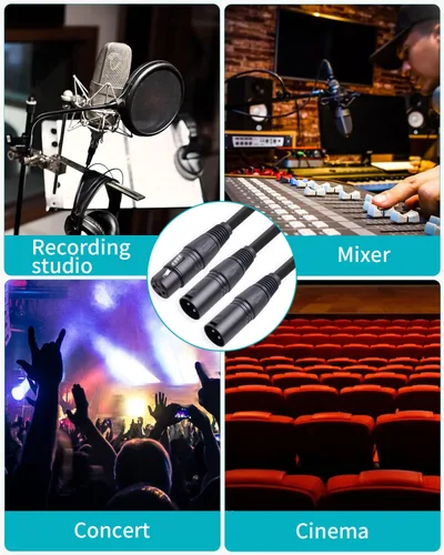 Vista 6 de Paquete de 2 divisores XLR Y, 1.5 pies XLR hembra a doble macho, cables de audio de micrófono equilibrados para micrófono estéreo a audio L & R