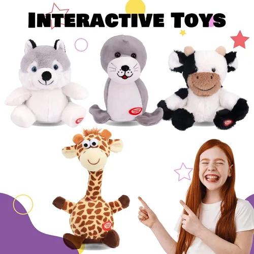 Vista 8 de Hopearl Vaca parlante repite lo que dices sacudiendo la cabeza, juguete animado interactivo eléctrico de peluche para festivales de cumpleaños
