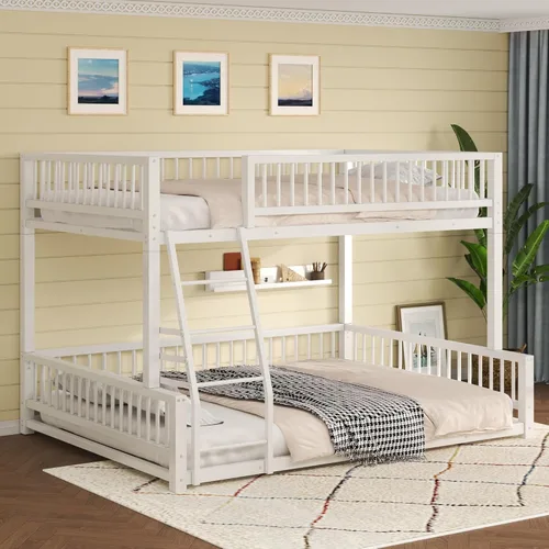 Vista 29 de Litera de metal resistente de tamaño individual sobre matrimonial, con escalera integrada y barandilla de seguridad para niños, adolescentes