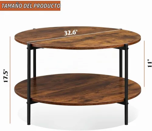 Vista 3 de WLIVE - Mesa de centro redonda, mesa de café pequeña de 32.6" con estante de almacenamiento, mesa de centro de madera de 2 niveles para sala