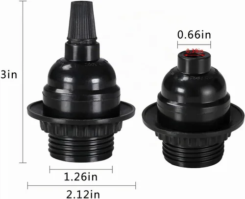 Vista 2 de Enchufes de luz negros E26/E27, soporte de lámpara retro Edison con tornillo mediano E26, enchufe estándar atornillado a 392.0 °F resistente al
