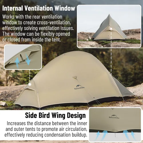 Vista 3 de Naturehike Cloud up Pro - Tienda de campaña ultraligera para 1/2/3 personas, tienda de campaña para mochileros de 3 estaciones, impermeable para un