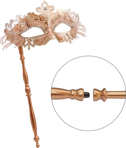 Vista 6 de Coddsmz Máscara veneciana con palo, decoración de Mardi Gras para mujer, máscara de disfraz de Halloween