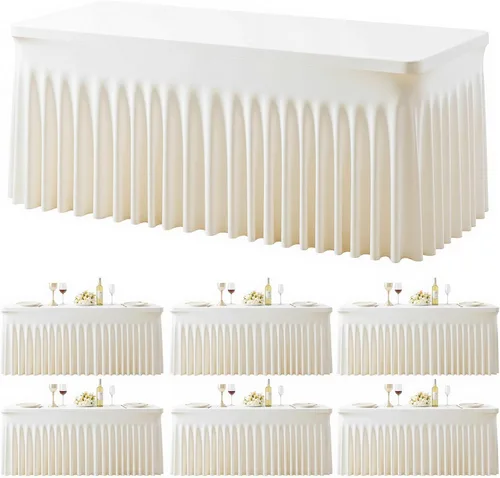 Vista 25 de Paquete de 2 manteles color azul bebé para mesas rectangulares de 6 pies, mantel ajustable de elastano, fundas de mesa elásticas de 6 pies, manteles