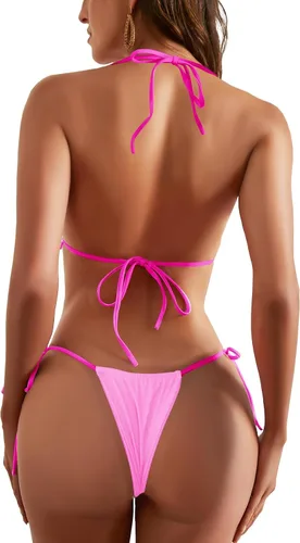 Vista 124 de Conjunto de bikini de dos piezas para mujer, sexy, halter, triángulo, trajes de baño brasileños