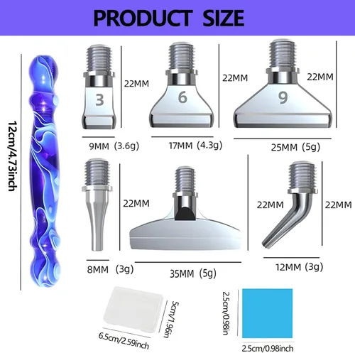 Vista 2 de 14 piezas Juego de bolígrafos para pintura de diamante con puntas de rosca de metal, un bolígrafo de arte de diamante, 6 puntas, 6 arcillas
