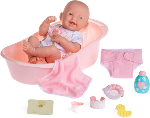 Vista 9 de JC Toys - Juego de regalo de 8 piezas de muñeca bebé Layette La Newborn Nursery Muñeca recién nacida afroamericana realista de 14 pulgadas