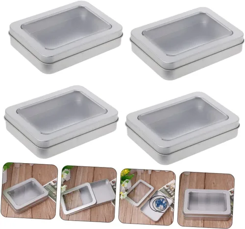 Vista 6 de UKCOCO Caja de almacenamiento USB, 4 unidades de caja vacía de metal para pulgar, caja de lata rectangular con tapa, tarro de almacenamiento