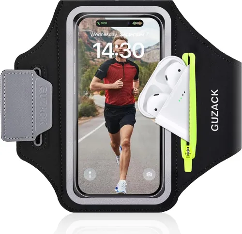 Vista 10 de PEDVSTY Brazalete para correr con funda para auriculares y ranura para Negro