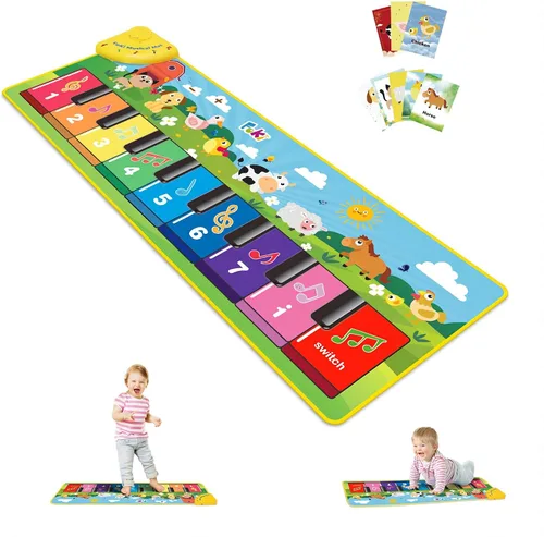 Vista 9 de FOKI Alfombrillas de piano, 3 en 1, tapete de juego musical de animales con piano y tambor para juguetes Montessori sensoriales de aprendizaje