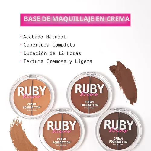 Vista 3 de Ruby Kisses 3D Face Creator - Base y corrector en crema, 12 horas de duración, cobertura media a completa, no grasa, ideal para maquillaje y paleta