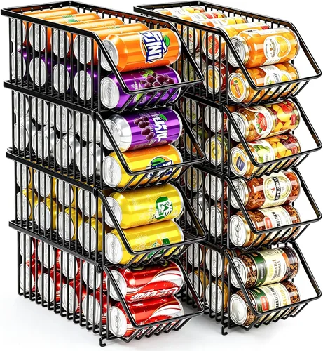 Vista 11 de Organizador de latas de soda de 4 unidades, organizador de latas apilable para despensa, almacenamiento de refrescos, dispensador de latas de soda