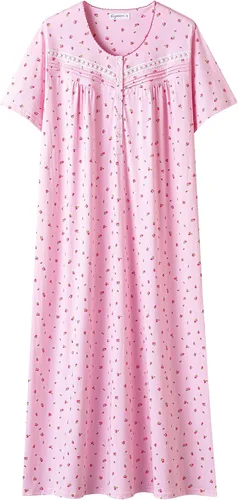 Vista 13 de Keyocean - Camisones para mujer, suaves, 100% algodón, mangas cortas, cómodas, camisolas de dormir para damas Floral azul