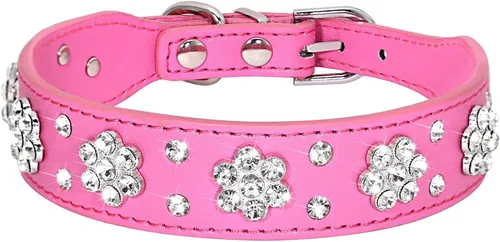 Vista 10 de Serijoars Collar para perro y gato con diamantes de imitación - Collar brillante de cuero PU ajustable, tallas XS, S, M (XS, negro)