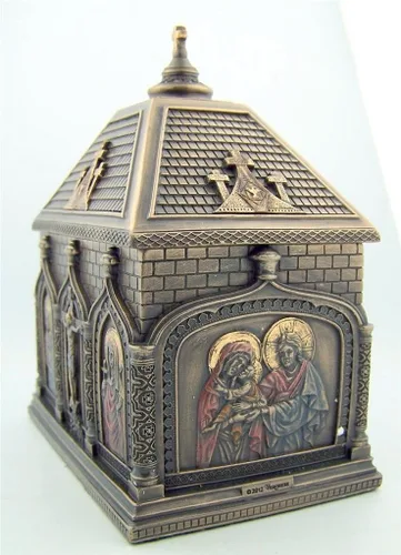 Vista 2 de Regalo católico religioso de bronce fundido en frío de 5 7/8 pulgadas Iglesia capilla icono rosario recuerdo caja de baratija
