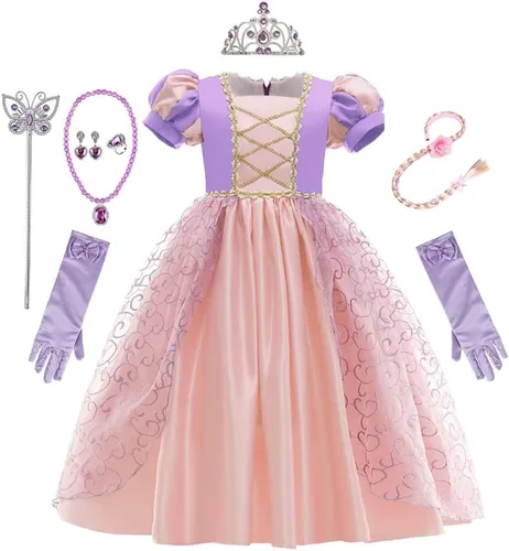 Vista 48 de REXREII Disfraz de princesa Sofía para niñas, disfraz de Halloween, Navidad, fiesta, cumpleaños, noche, vestido de baile con accesorios
