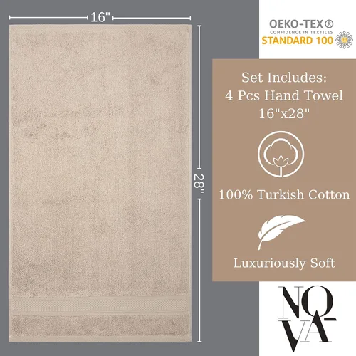 Vista 5 de NOVA Luxury Linen - Juego de toallas turcas de calidad de hotel para baño (juego de 4 toallas de mano, beige arena cálida)