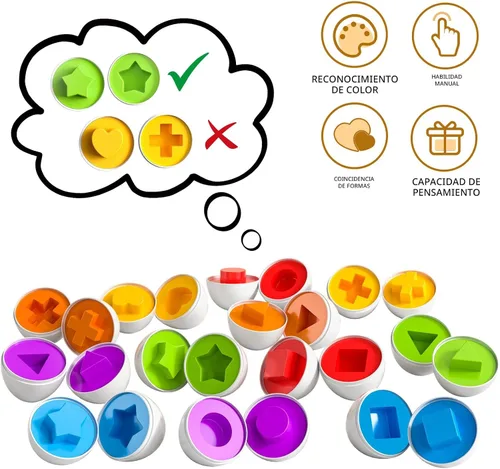 Vista 5 de TEMI Huevos de Pascua de Pollito para Niños Pequeños - Juego de Clasificación de Formas con Colores que Coinciden con 6 Huevos de Juguete para Niños