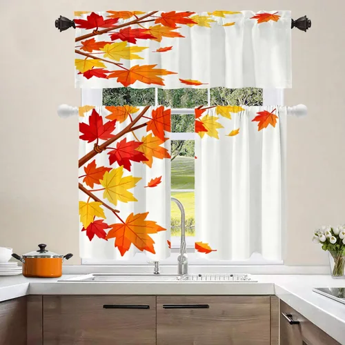 Vista 450 de Shrahala Orange Autumn Autumn Blackout Curtain Tiers, Fall Kitchen Valance Light Blocking Tier Drapes with Rod Pocket, 2 Pack 26 X 24 in