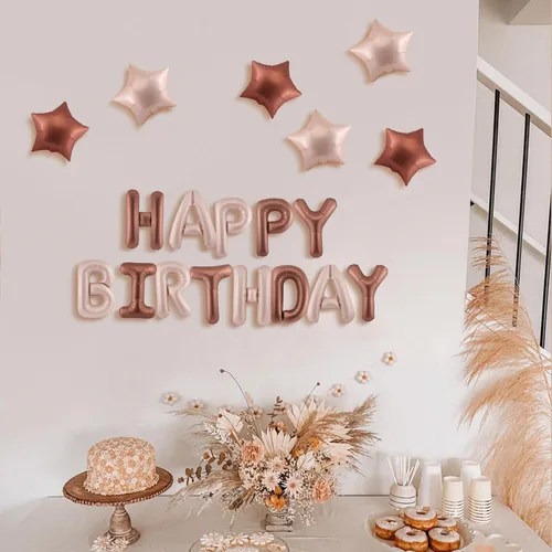 Vista 4 de CANREVEL Cartel de feliz cumpleaños, 13 letras de papel de aluminio de Mylar de 16 pulgadas con 6 globos de estrella, decoraciones de fiesta