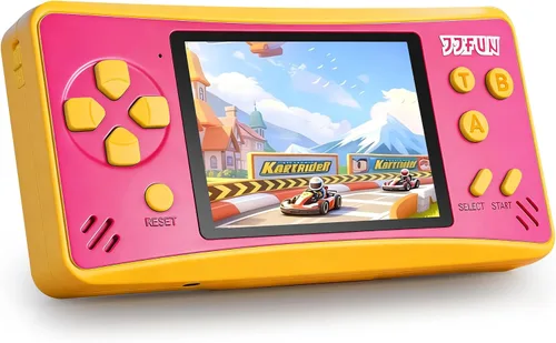Vista 7 de JJFUN Consola de juegos portátil para niños: pantalla de 3.2 pulgadas, 168 juegos clásicos integrados, Plug & Play en la televisión, recargable,