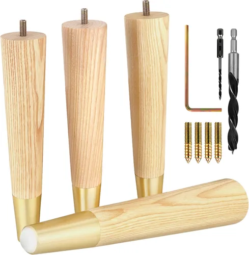 Vista 28 de Airy Abode Patas de madera de fresno prémium para muebles (kit de instalación completa): elige tu tamaño y color Ceniza