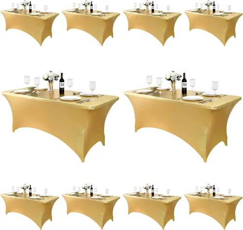 Vista 21 de Paquete de 2 Cubiertas de Mesa de Spandex de 4 pies para Mesas Plegables Rectangulares - Manteles Elásticos Ajustados Resistentes a las Arrugas