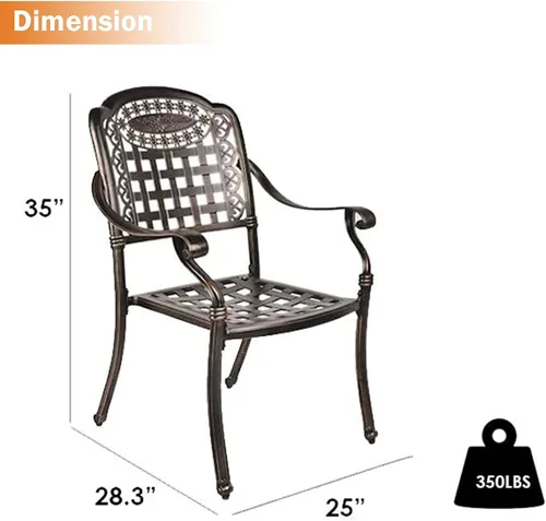 Vista 3 de LEISU Silla de comedor de aluminio fundido de 2 piezas, sillas de bistró para el hogar, patio, jardín, terraza (2 sillas de perlas orientales)
