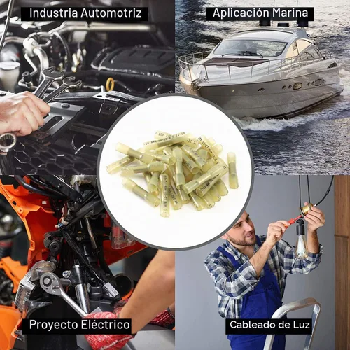 Vista 6 de 50 conectores de cable a tope termorretráctiles, 50 unidades de 12-10 AWG con aislamiento amarillo, impermeables, conectores de cable eléctrico