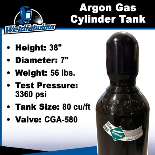Vista 3 de Tanque Cilindro de Gas Argón 100% para Soldadura 80 cu/ft CGA 580 - LLENO
