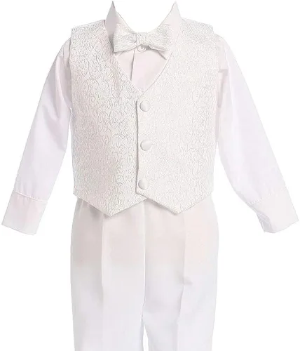 Vista 2 de Conjunto de chaleco de bautizo o boda de 4 piezas con bordado de jacquard para niños