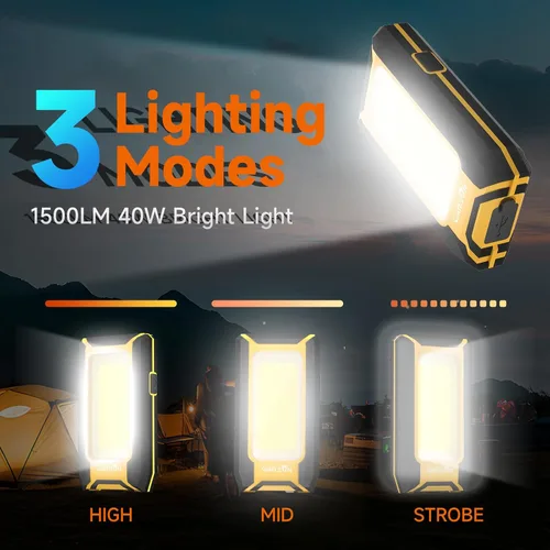 Vista 2 de WARSUN Luz de trabajo recargable LED de 2 piezas, luces de trabajo portátiles COB magnéticas, 40 W 1500 lúmenes, gancho colgante de metal, 3 modos
