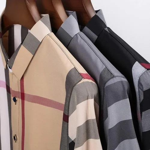 Vista 5 de Camisa de manga larga para hombre de primavera y otoño, a cuadros, casual, holgada, con solapa