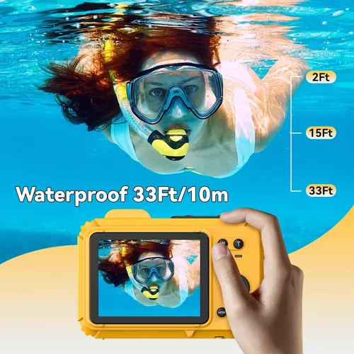Vista 3 de Cámara subacuática, 2.7K 56MP 33FT Cámara digital impermeable con zoom óptico 6X y zoom digital 4X Pantalla IPS de 2.8 pulgadas, ideal para snorkel