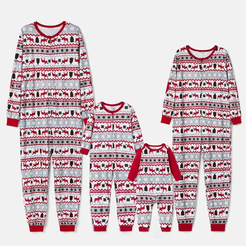 Vista 6 de PATPAT Pijamas de Navidad para la familia, estampado de árbol de Navidad, reno, oso polar, manga larga, cremallera, pijamas, regalos