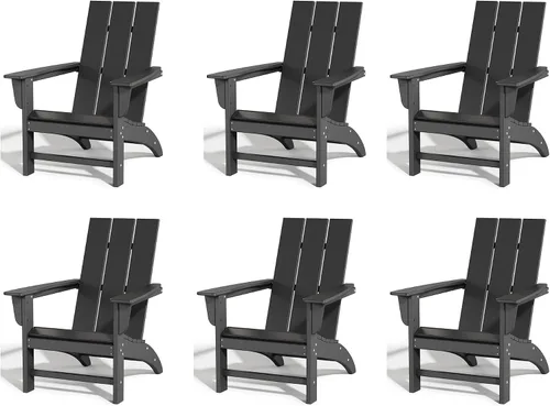 Vista 24 de Silla Adirondack de Madera Sintética Adiromoti, Sillas de Patio Resistente a Todo Clima, Aspecto de Madera, Silla Pre-Ensamblada para Fuego al Aire