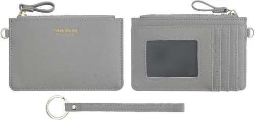 Vista 4 de Aiyo Nice Funda delgada para tarjetas RFID para mujer, cartera con cremallera, cartera de piel pequeña, monedero con llavero