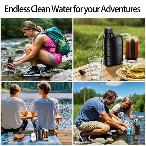 Vista 7 de YOTAN Purificador de agua eléctrico de supervivencia, filtro de agua portátil de 6 etapas de 0.01 micrones con brújula de emergencia, sistema