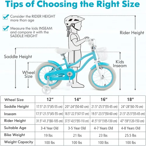 Vista 6 de COSTWAY Bicicleta para niños de 12, 14, 16, 18 pulgadas, bicicleta para niños con ruedas de entrenamiento, frenos de mano y posavasos, sillín