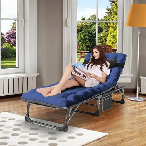 Vista 6 de ABORON Silla bronceadora, tumbona plegable acolchada de 5 posiciones Azul océano