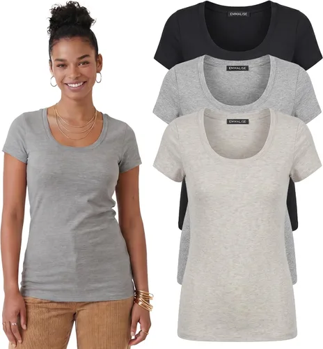 Vista 122 de Emmalise - Camiseta de manga corta para mujer, cuello redondo, estilo básico, pack de valor, tallas junior y grandes